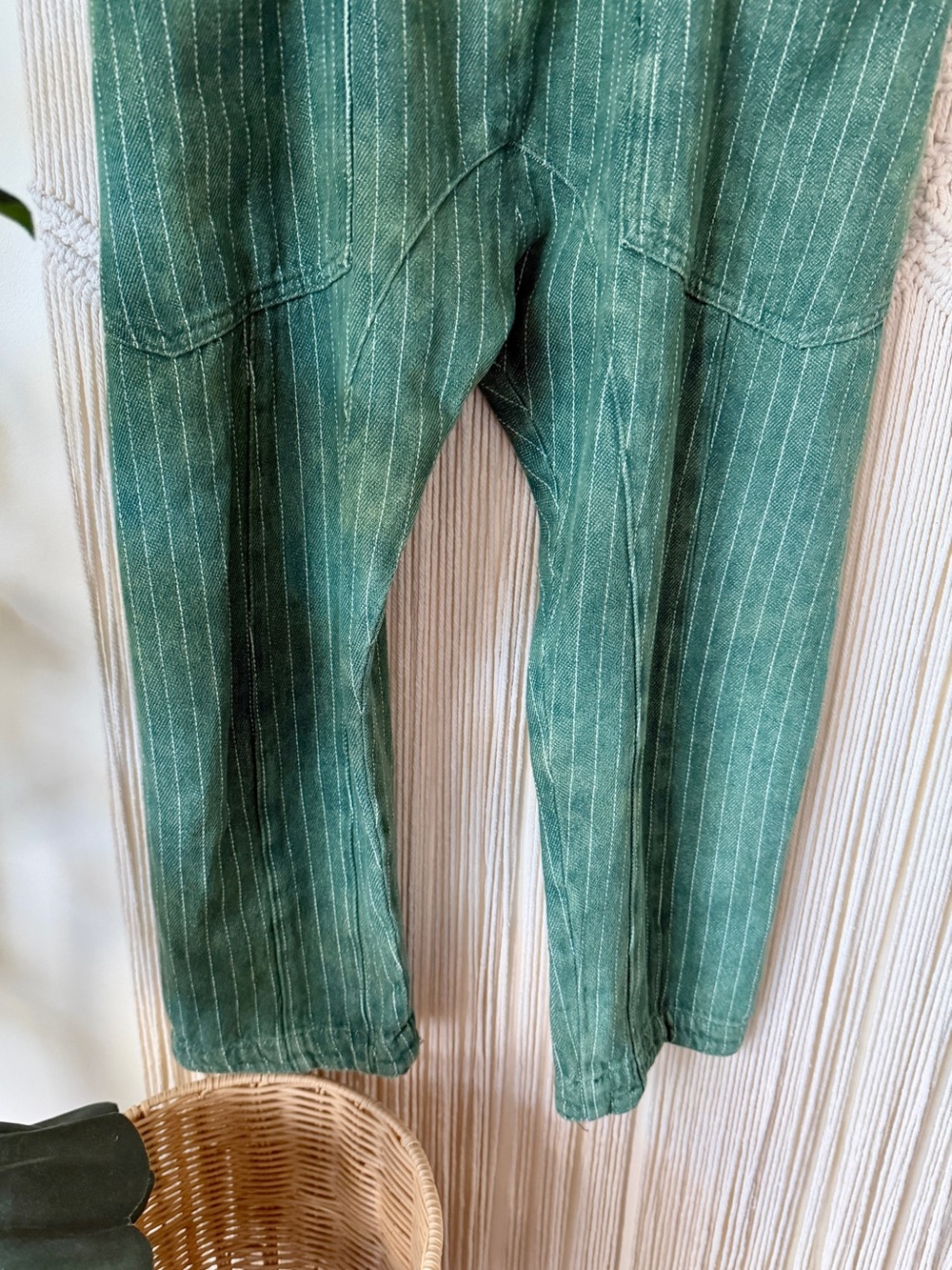 We the Free High Roller Mineral Wash Green Pinstripe Overall Jumpsuit M - Picture 5 of 16